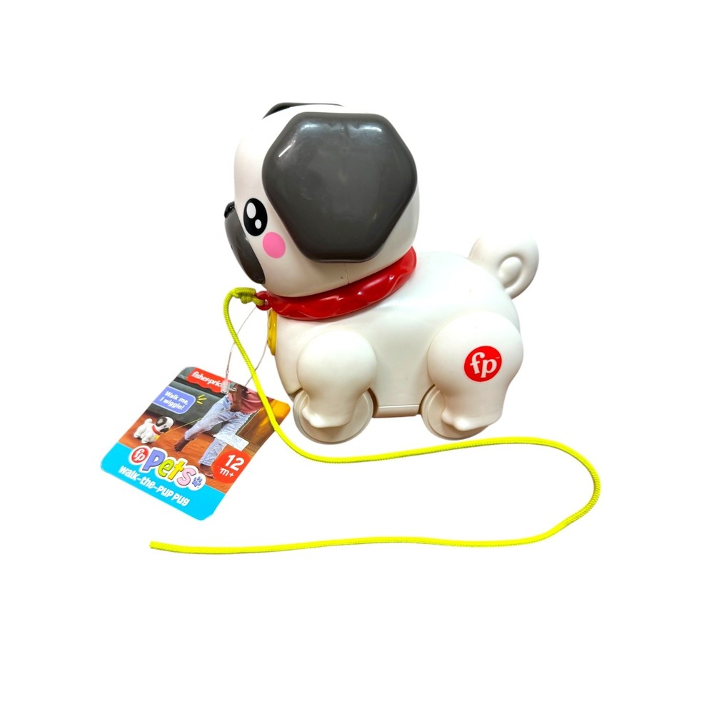 Fisher-Price Pets Walk-the-Pup Pug Pull Toy White Grey Dog 12m+ - Picture 2 of 5